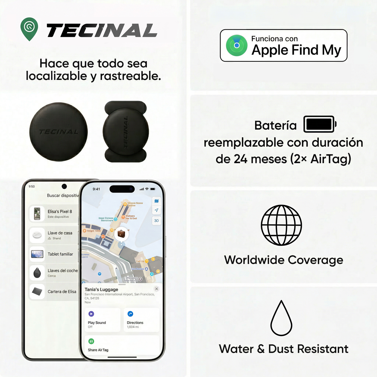 Tecinal™ Localizador GPS Antirrobo para Coche, Moto, Bicicleta, Caravana y Maletas