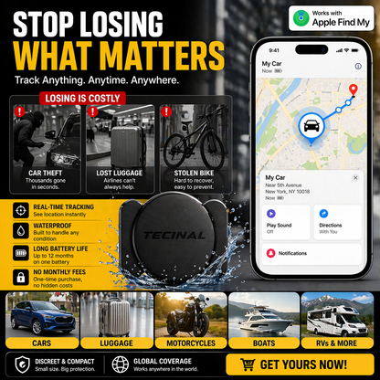 Tecinal™ Anti-Theft Car, Bike, RV, Trailer, Keys, Bags & More Tracker